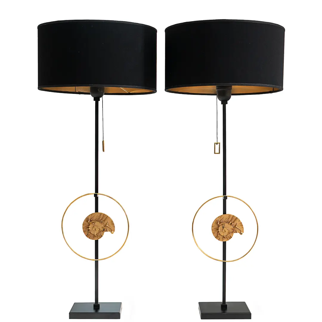 "Masterpieces of lights" pair of table lamps with A.Pomodoro bronze, 1985 — image 1