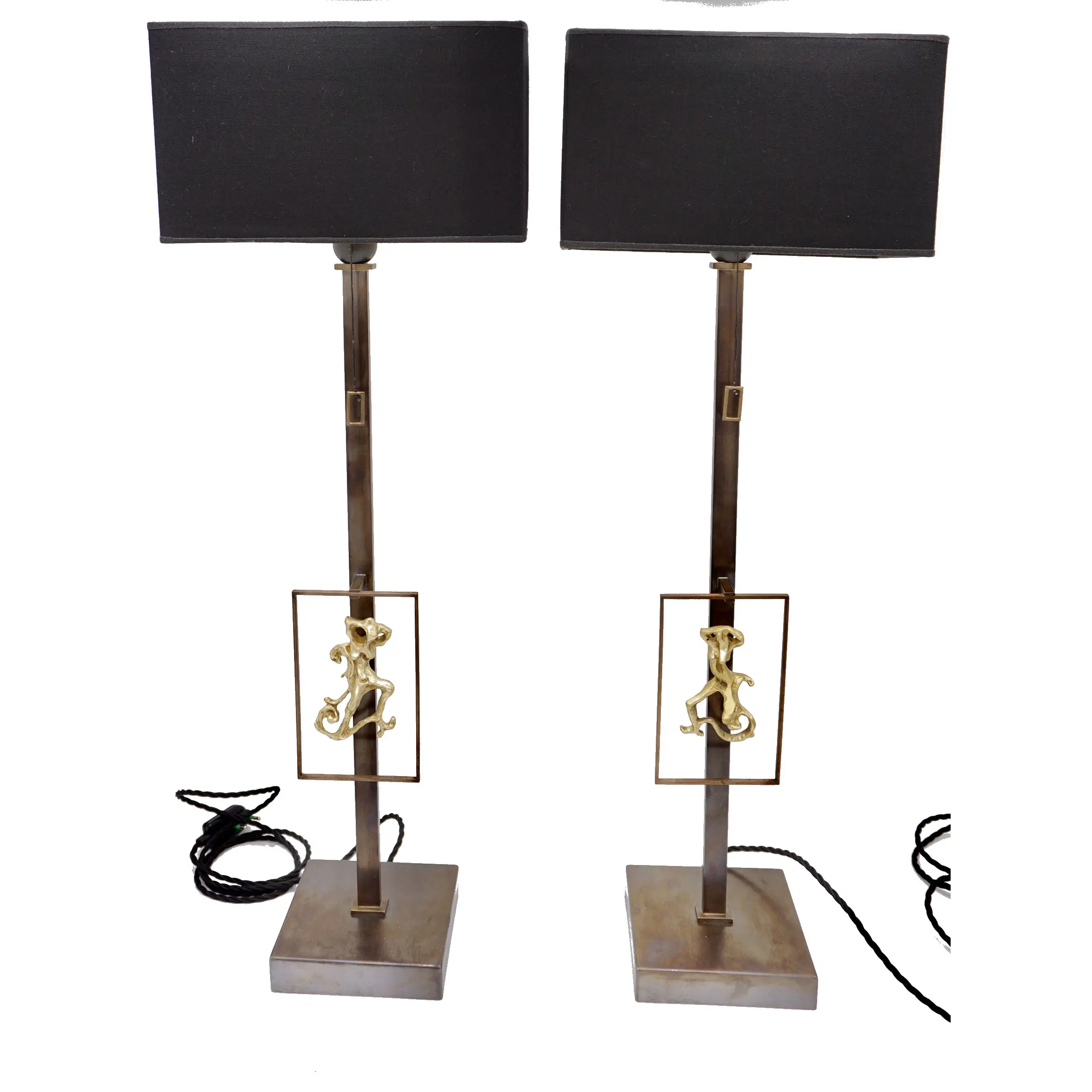 Pair of LUCIO FONTANA sculptures bronze female figures table lamps, 1950-2021 — lucio fontana