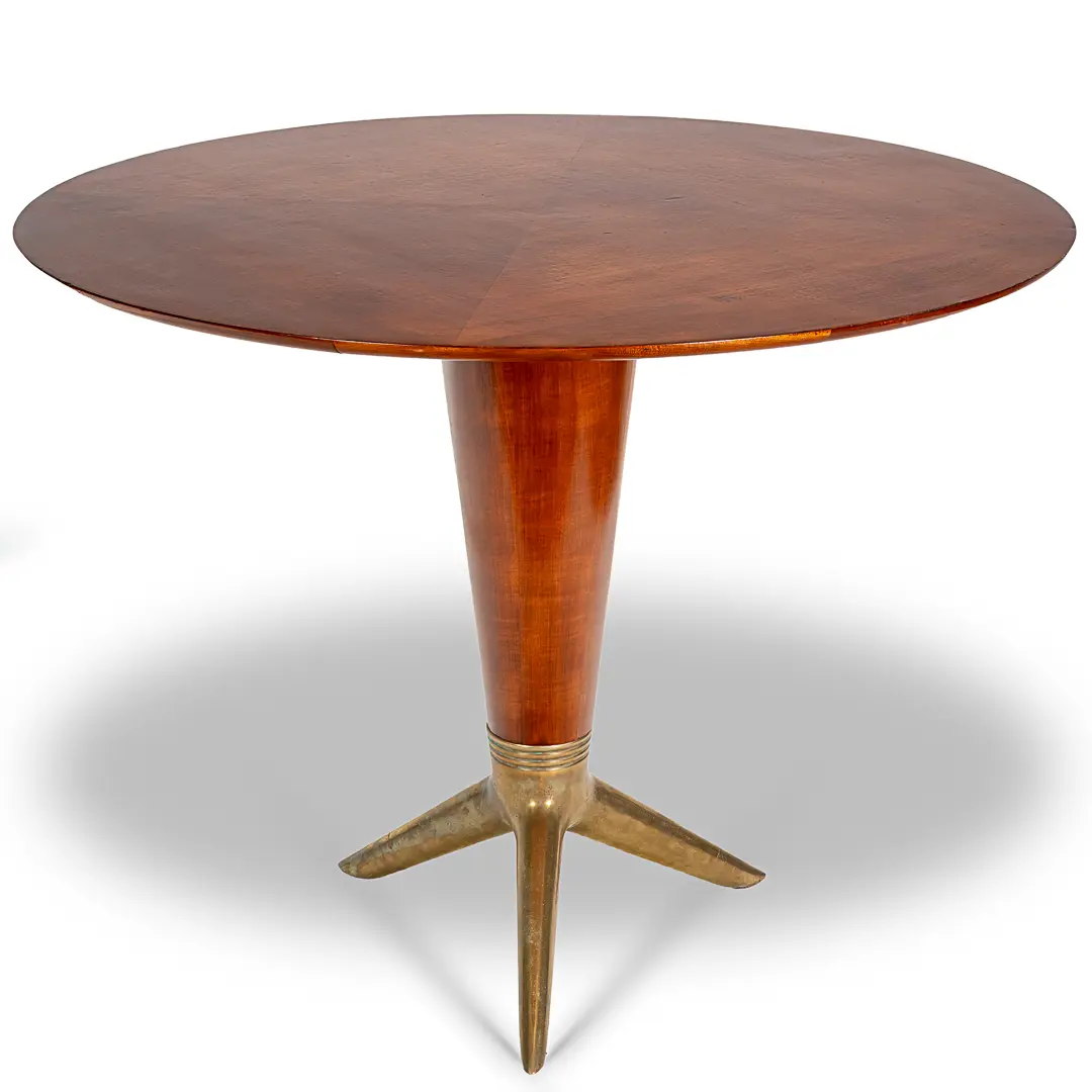 rare maple and brass round center table by I.S.A. Bergamo 1950 — image 1