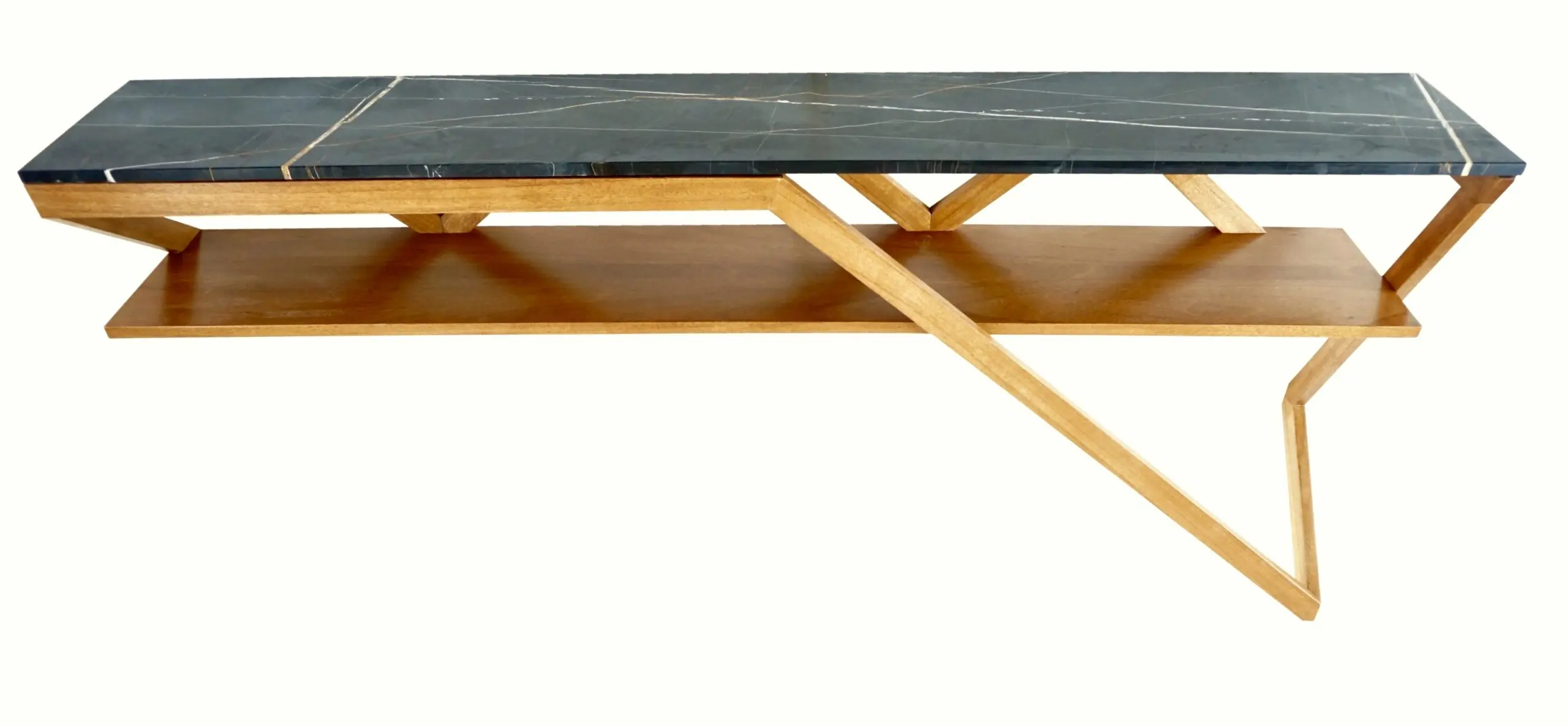 Lorenzo Ciompi "DAFNE" console wall mounted noir doree marble,teak contemporary — image 2
