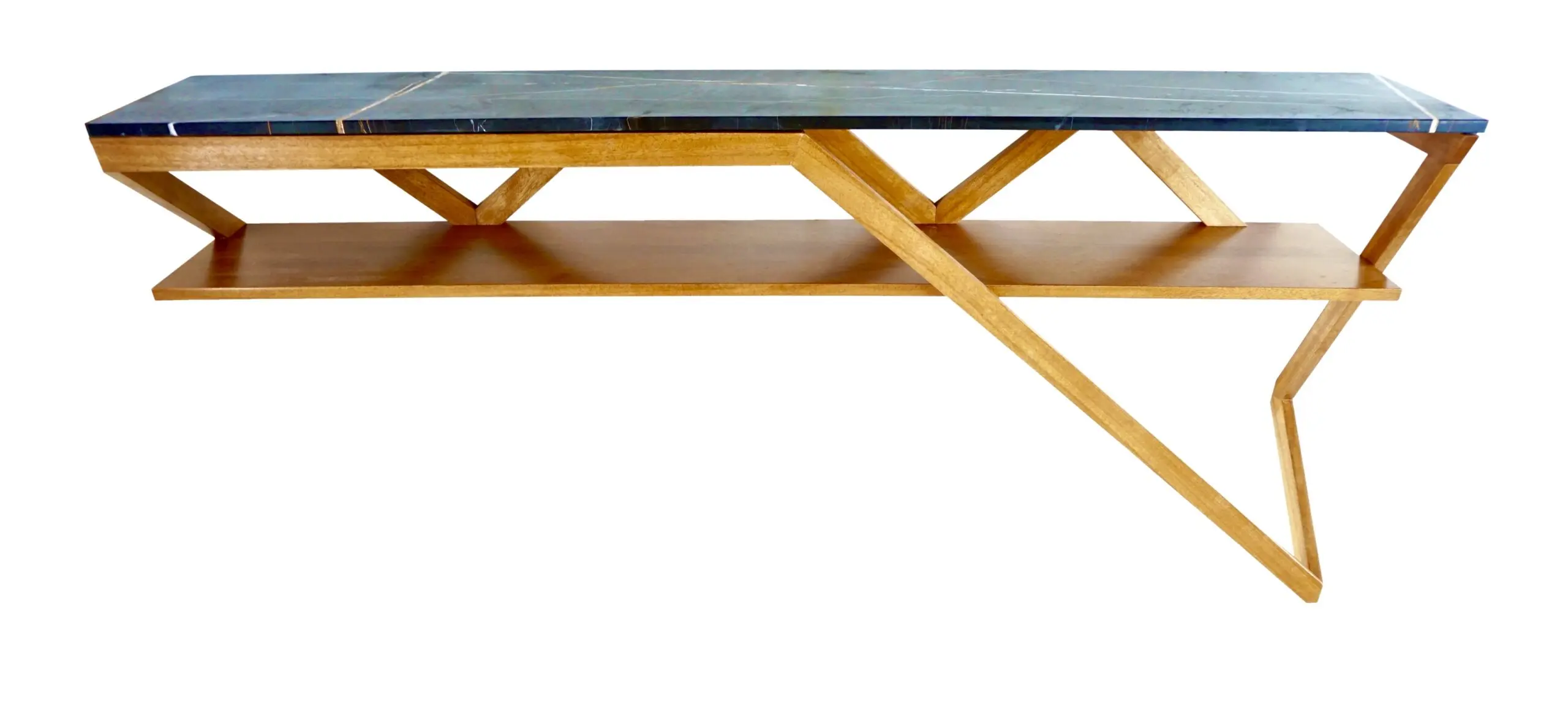 Lorenzo Ciompi "DAFNE" console wall mounted noir doree marble,teak contemporary — image 3