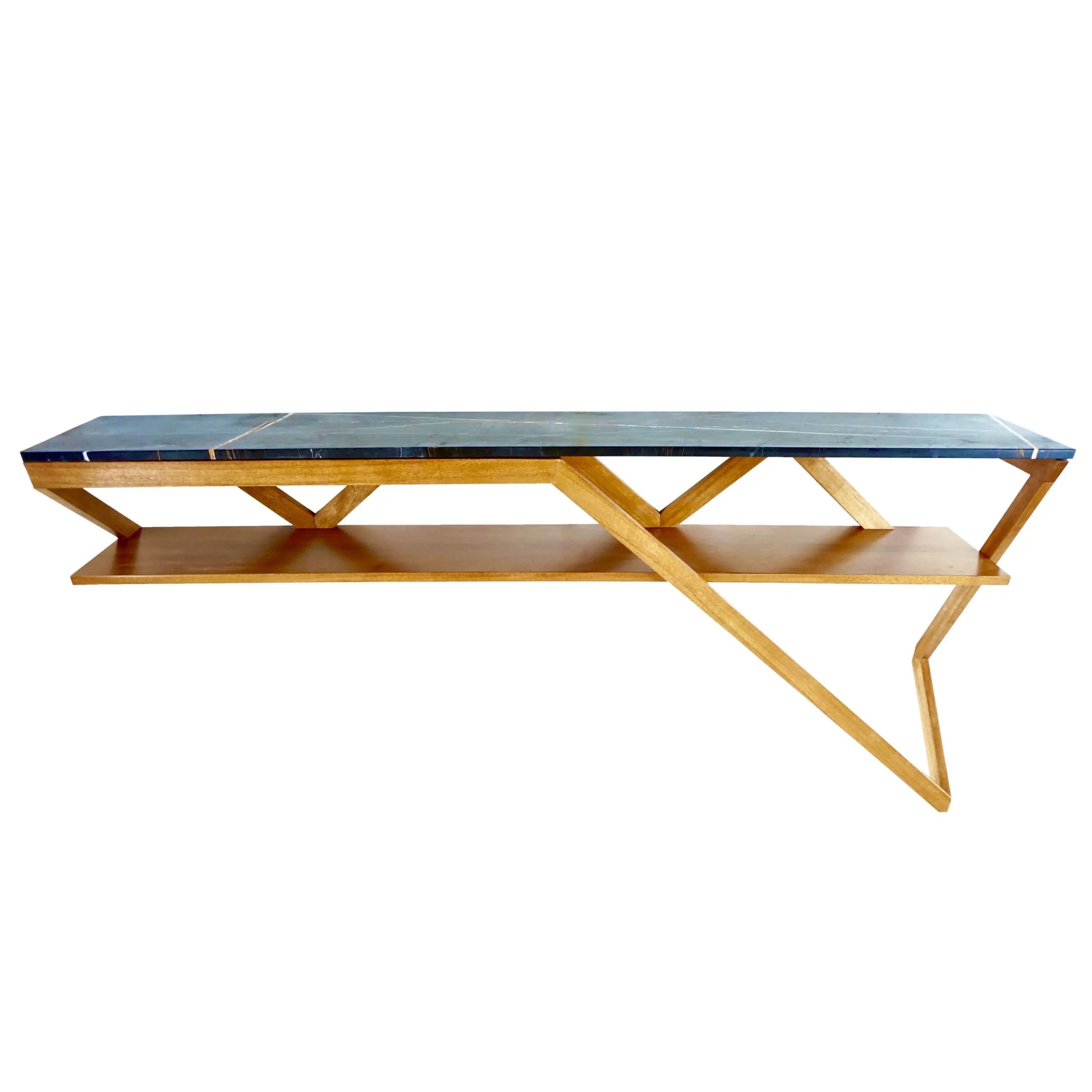 Lorenzo Ciompi "DAFNE" console wall mounted noir doree marble,teak contemporary — image 1