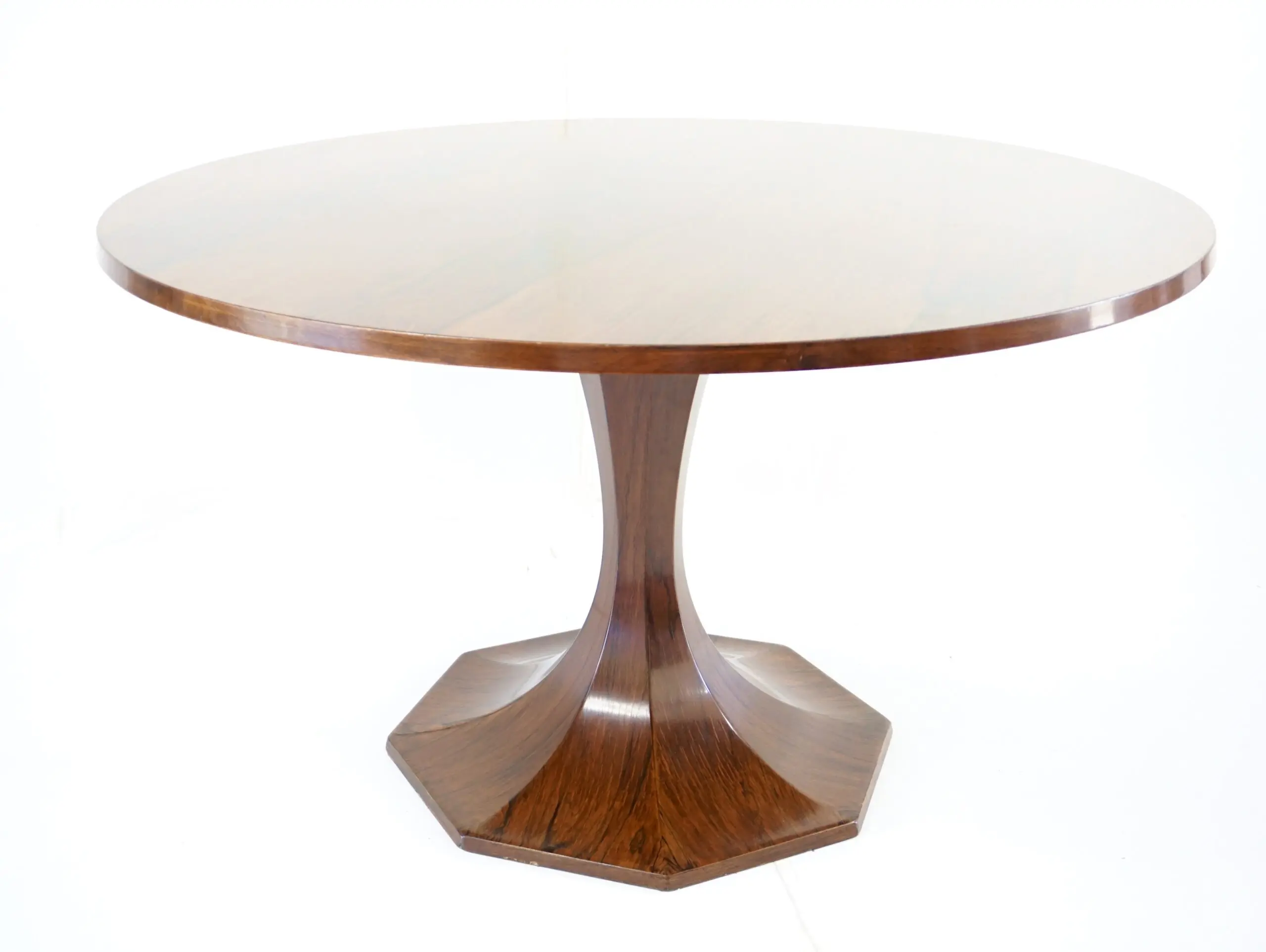 stunning Carlo De Carli large wood veneer round pedestal dining table, 1960 — image 3