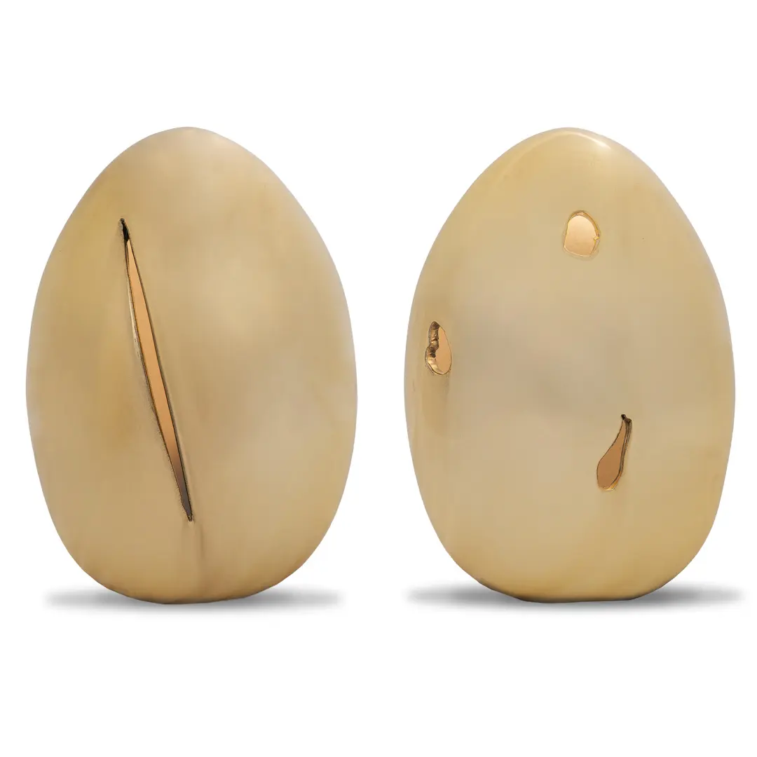 "GOLDEN EGGS" pair of golden glazed ceramic lamps, tribute to Lucio Fontana — image 2