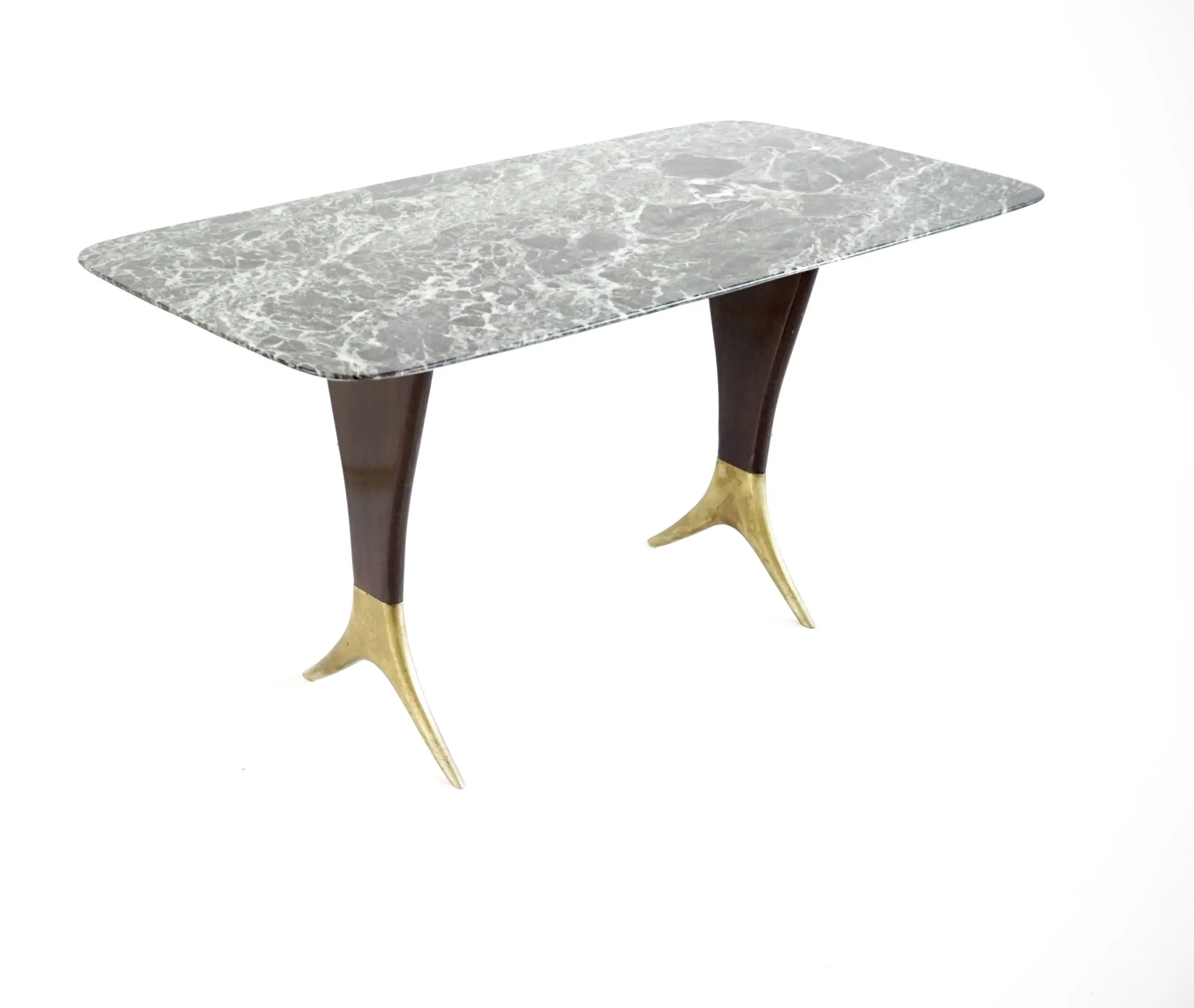 Fine Guglielmo Ulrich coffee table, verde alpi marble top, brass feet, 1940 — image 1
