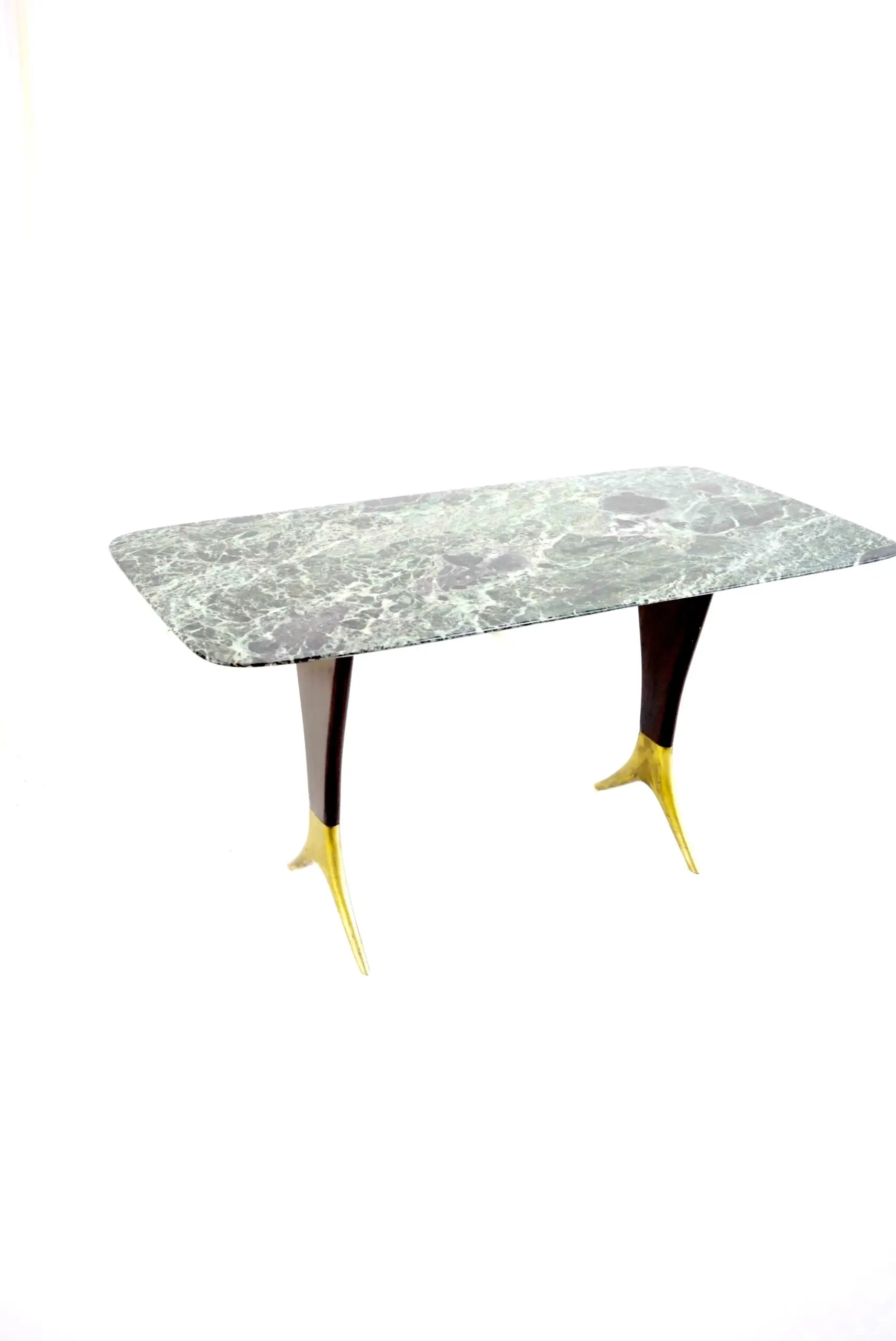 Fine Guglielmo Ulrich coffee table, verde alpi marble top, brass feet, 1940 — image 2