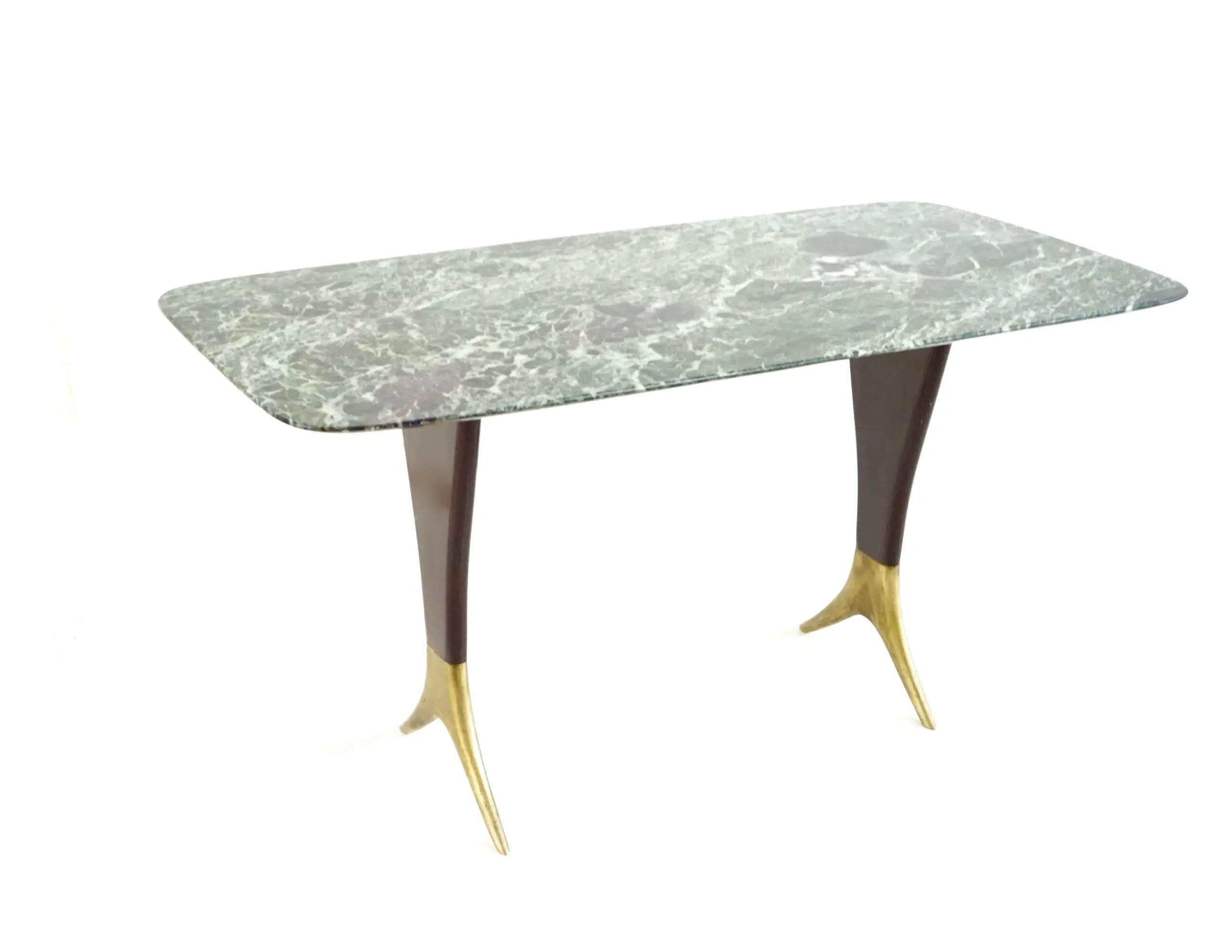 Fine Guglielmo Ulrich coffee table, verde alpi marble top, brass feet, 1940 — image 3