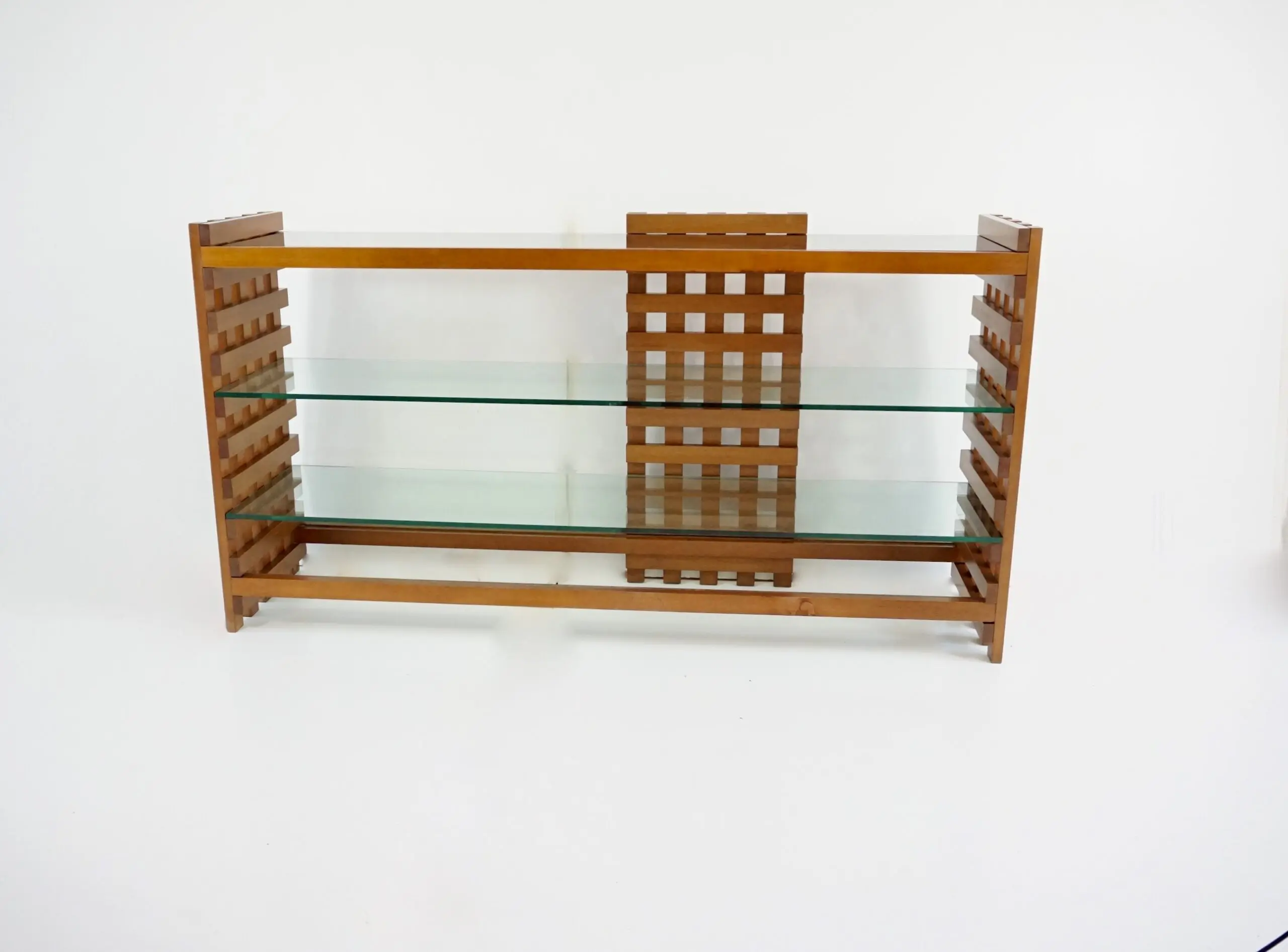 large rationalist bookcase attr. Massimo Vignelli, walnut and glass,1970 — massimo vignelli