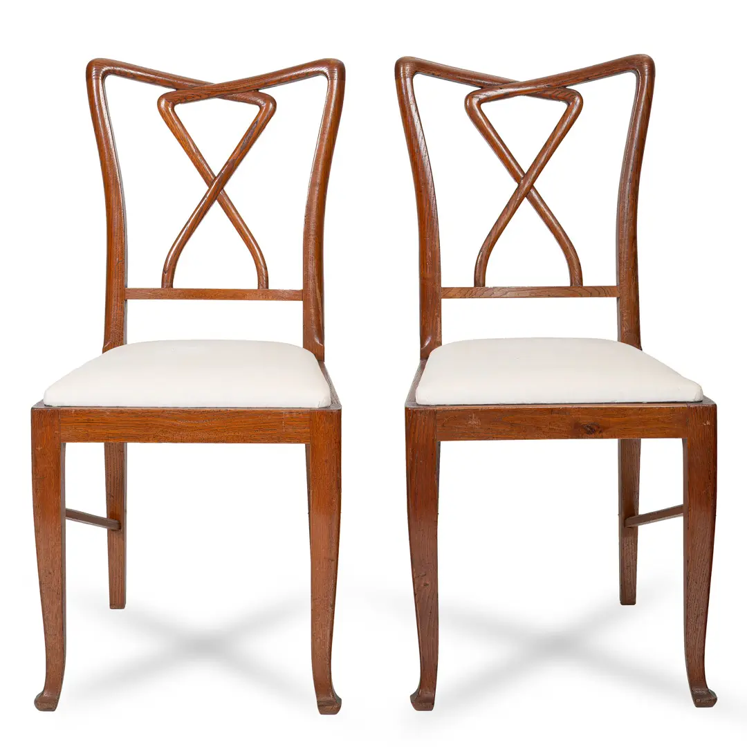 Set of Rare Important Walnut 12 Dining Chairs Attributed Paolo Buffa, circa 1950 — image 1