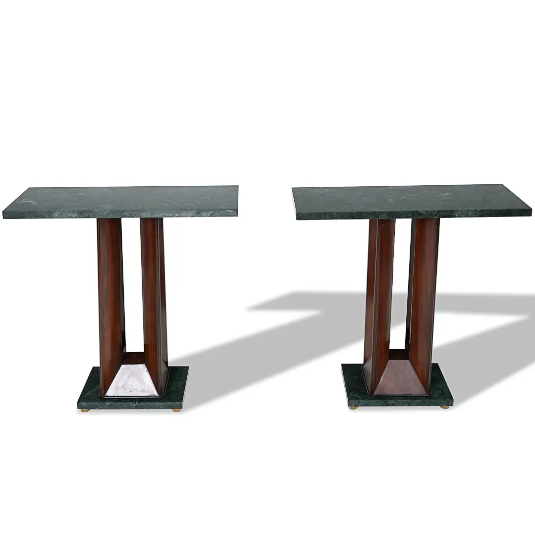 Pair of Dassi "verde alpi" Marble and Rosewood Console Tables, 1940 — image 1