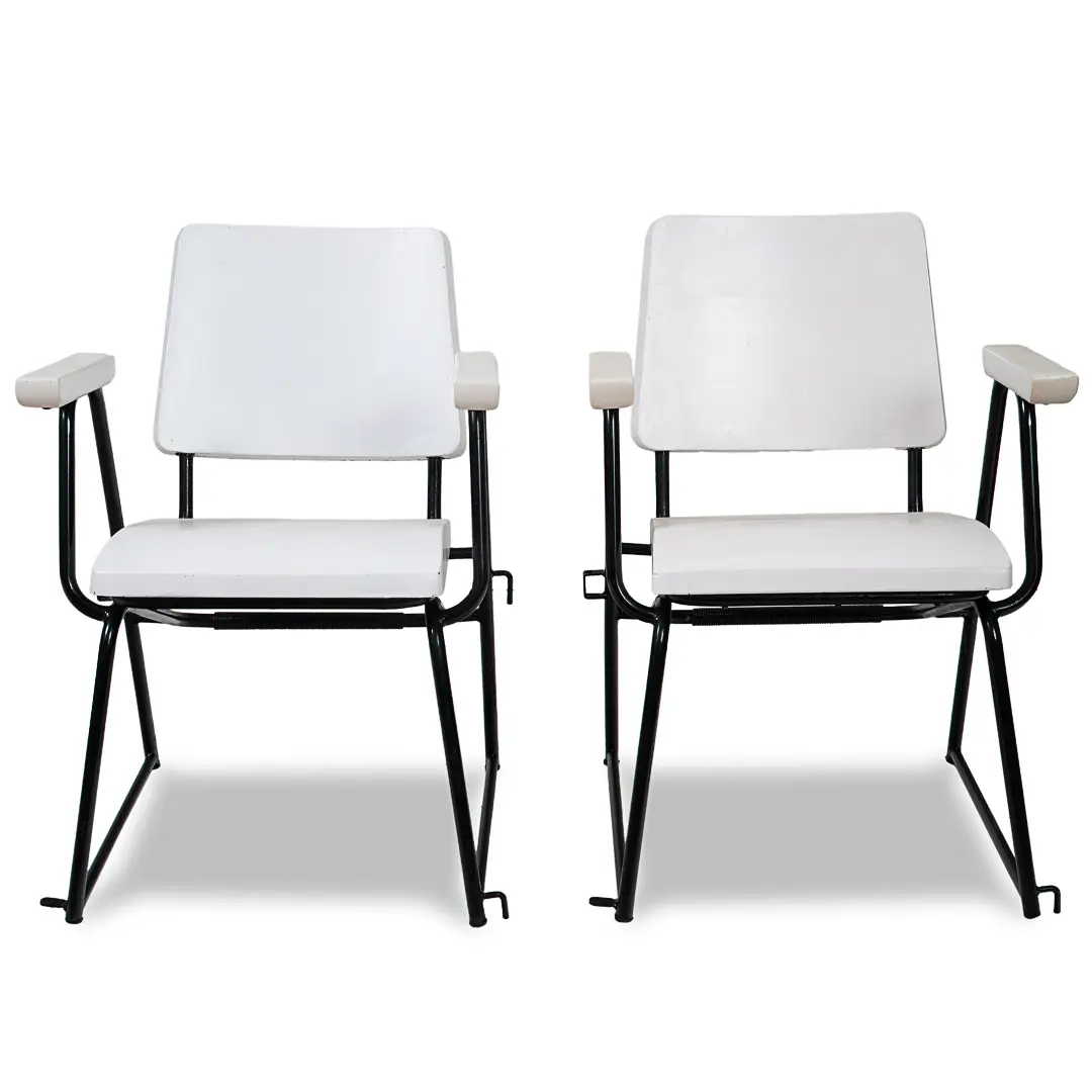 Set of 12 Attr. Studio BBPR Armchairs Withe Laquered Wood Torino 1945 — image 1