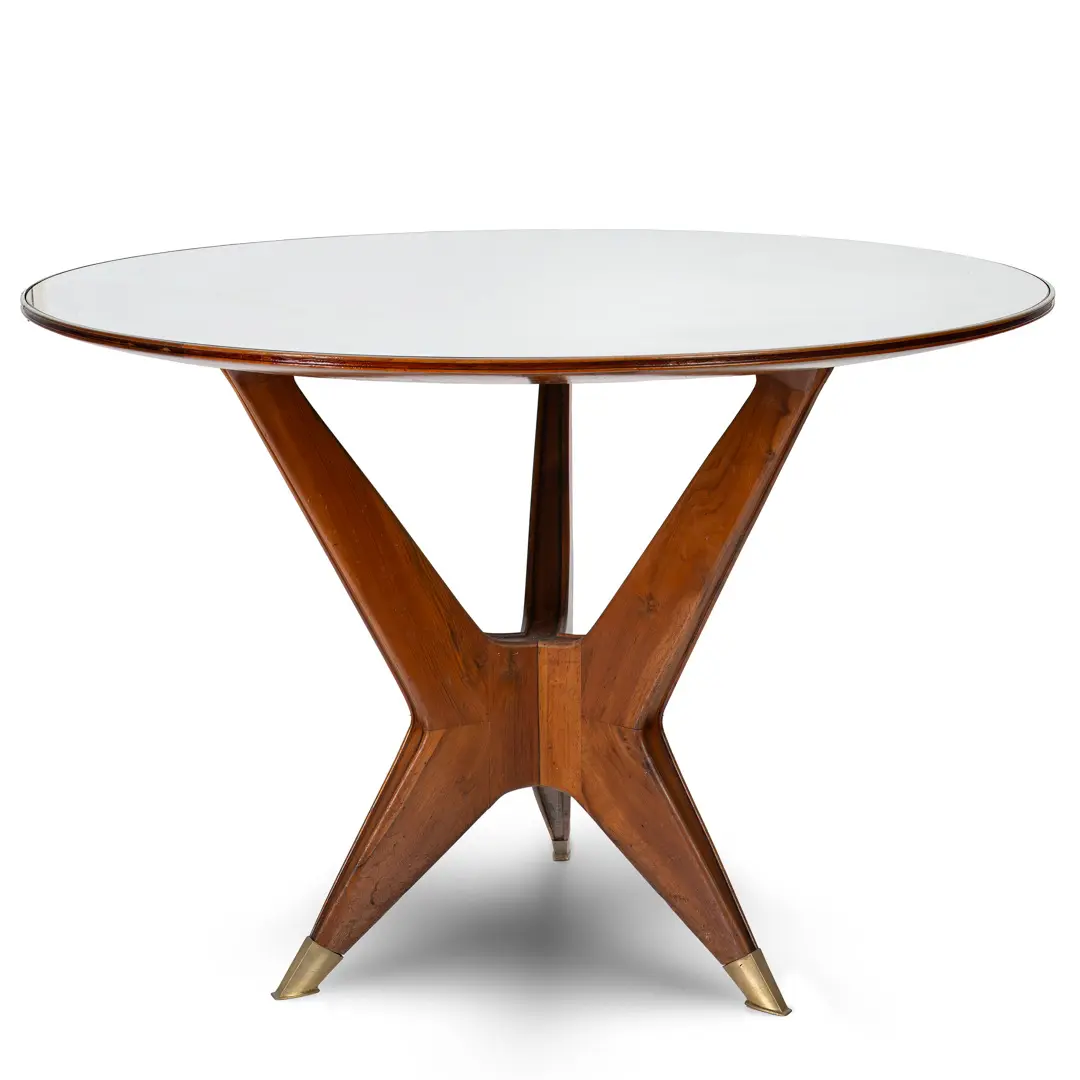 Ico Parisi Round Walnut Dining Table, Three Feet, 1950 — image 1
