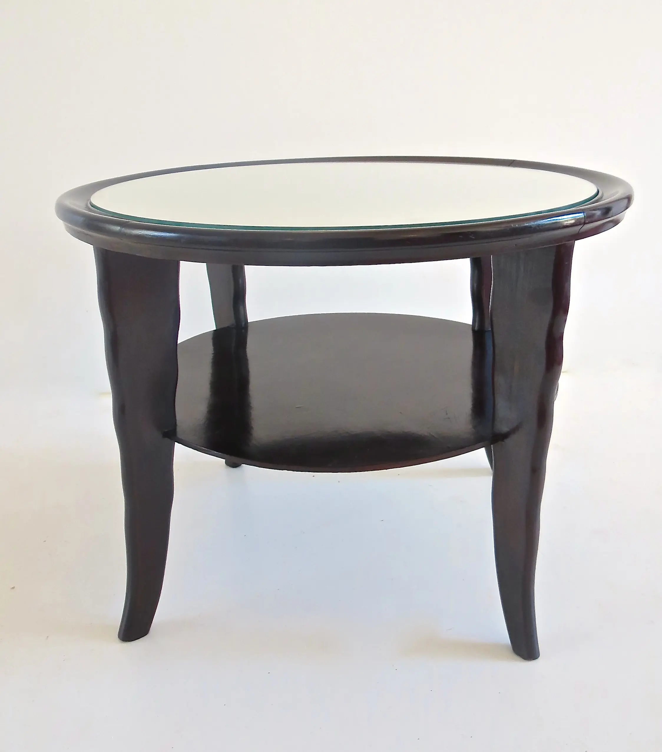 Round Coffee Table Mirror Top Black Laquered Two-Tier Attributed to Borsani 1940 — image 2