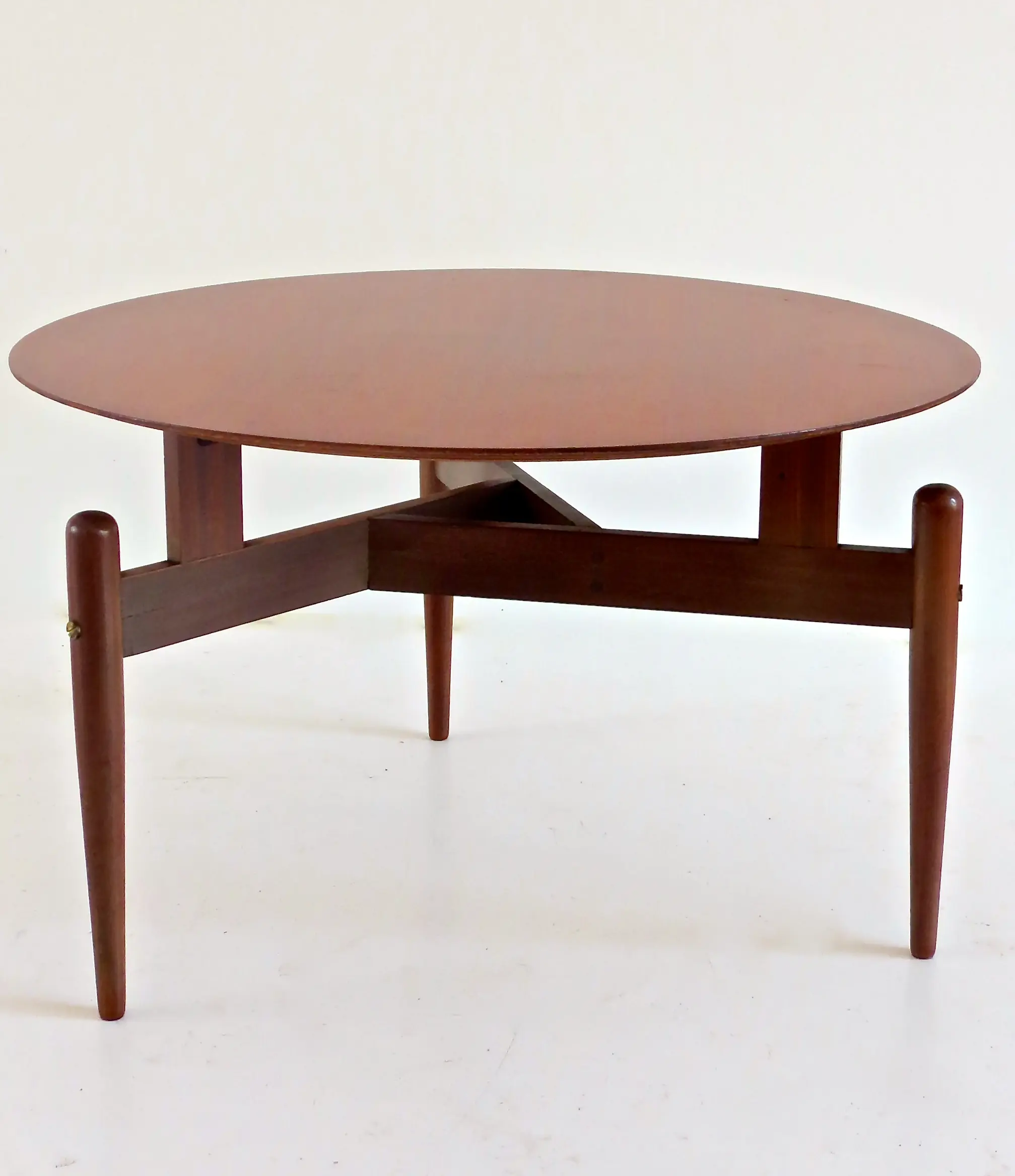 Round Walnut Three Feet Italian Coffee Table, circa 1950 — image 2