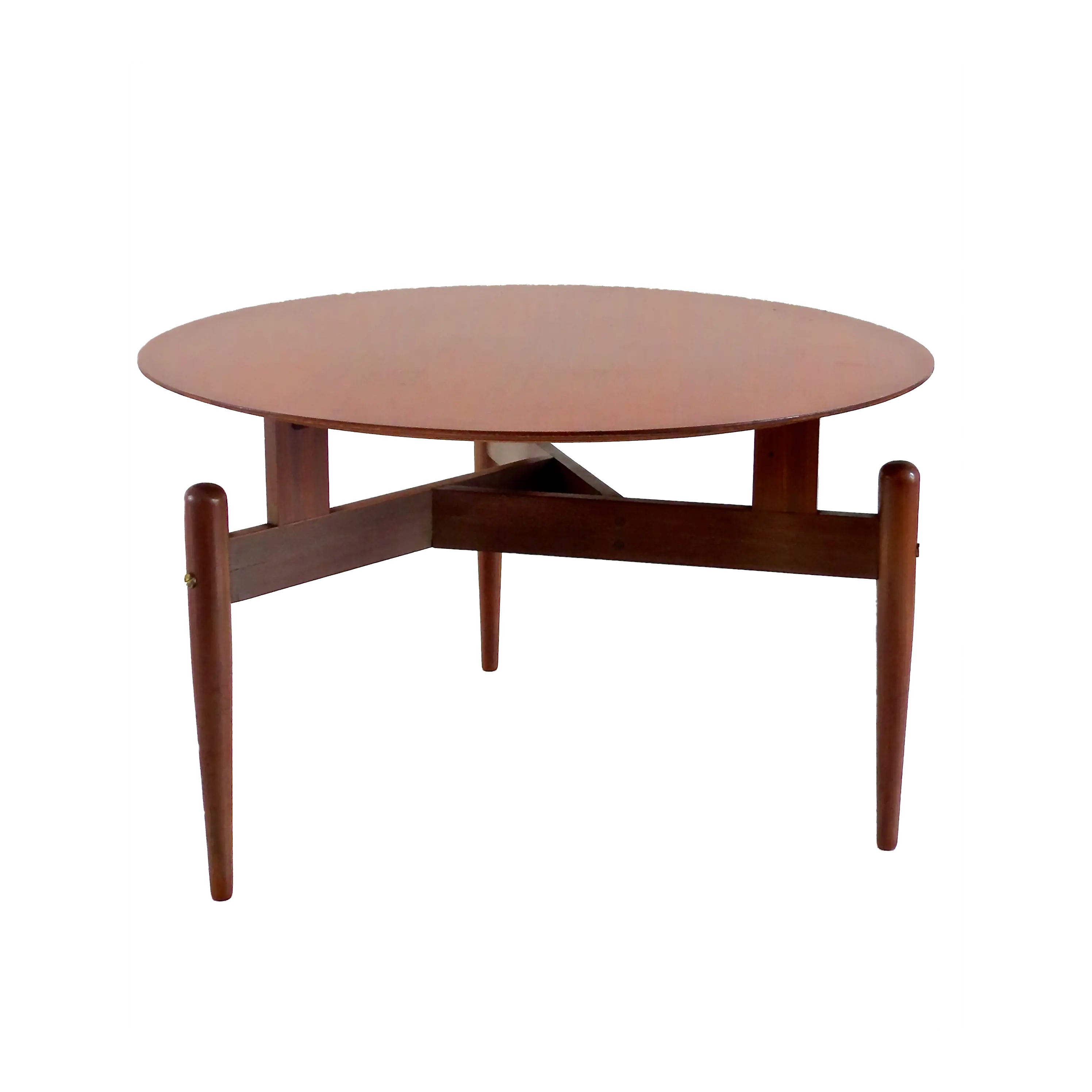 Round Walnut Three Feet Italian Coffee Table, circa 1950 — image 1