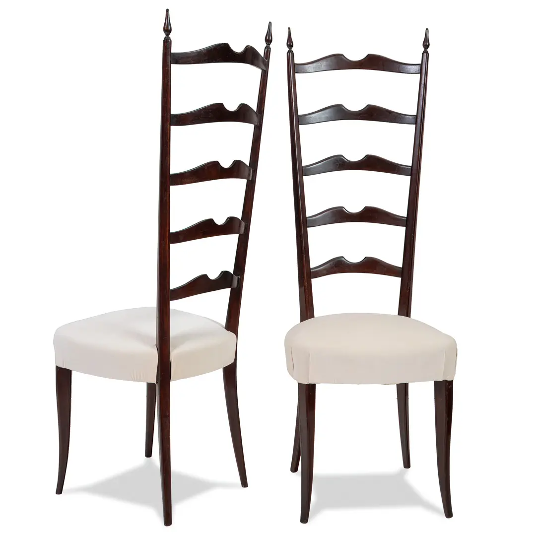 Set of 8 Ebonized Velvet High Back Chiavari Dining Chairs by Paolo Buffa, 1950 — image 3
