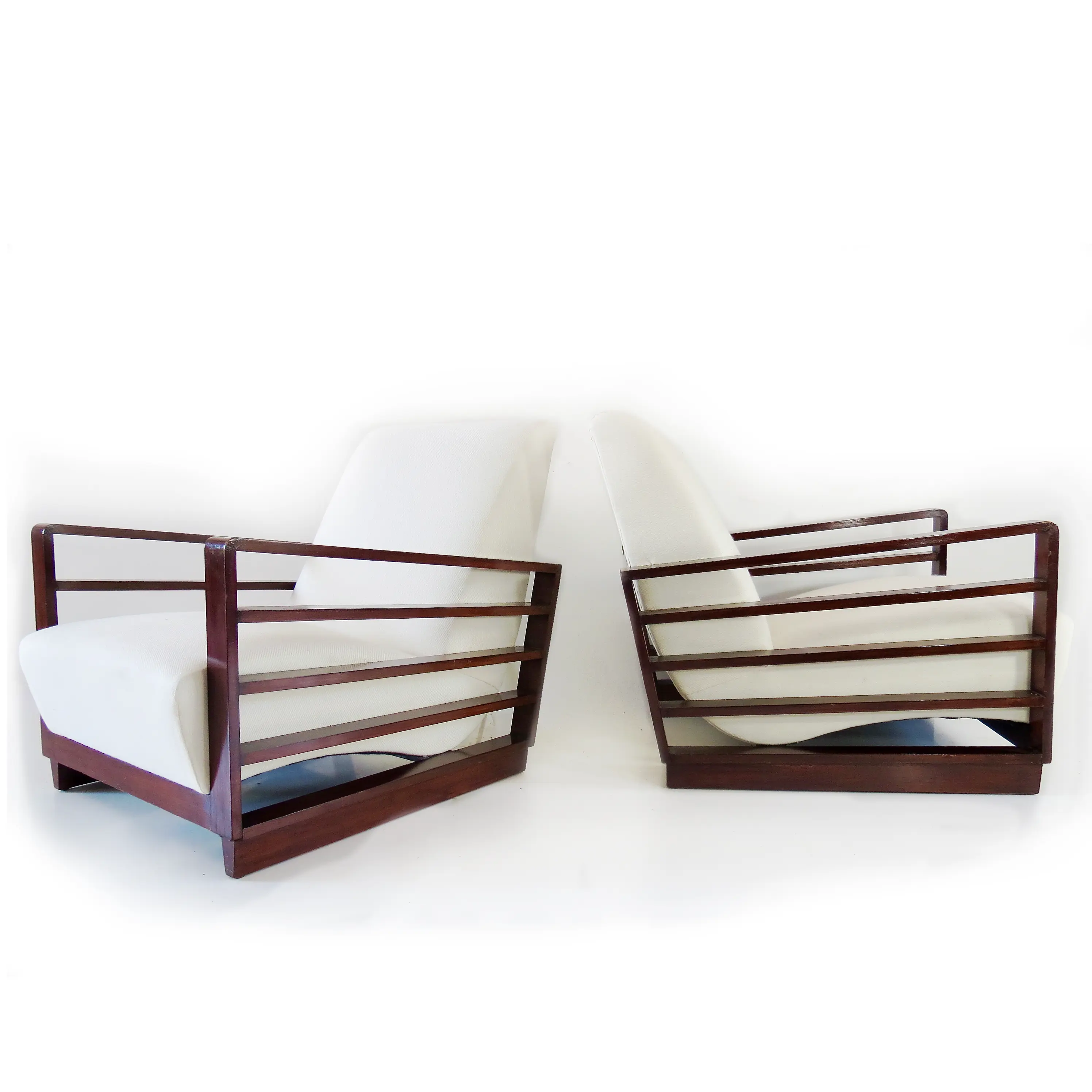 Fine Pair of Mario Quarti Rationalist Beech White Lounge Chairs, 1940 — image 1