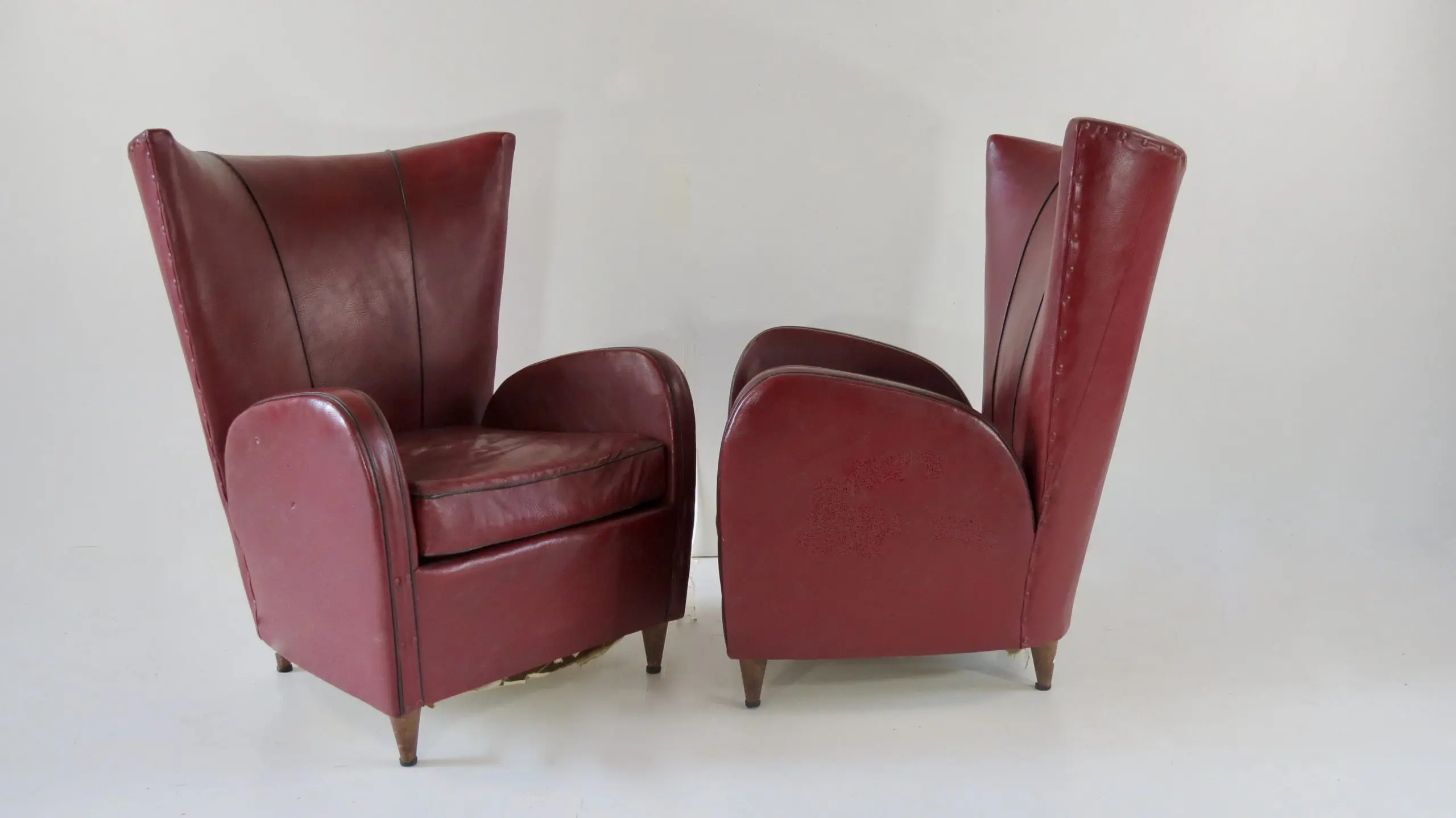 Pair of Rare Red Sky Paolo Buffa Armchairs, 1950 — image 2