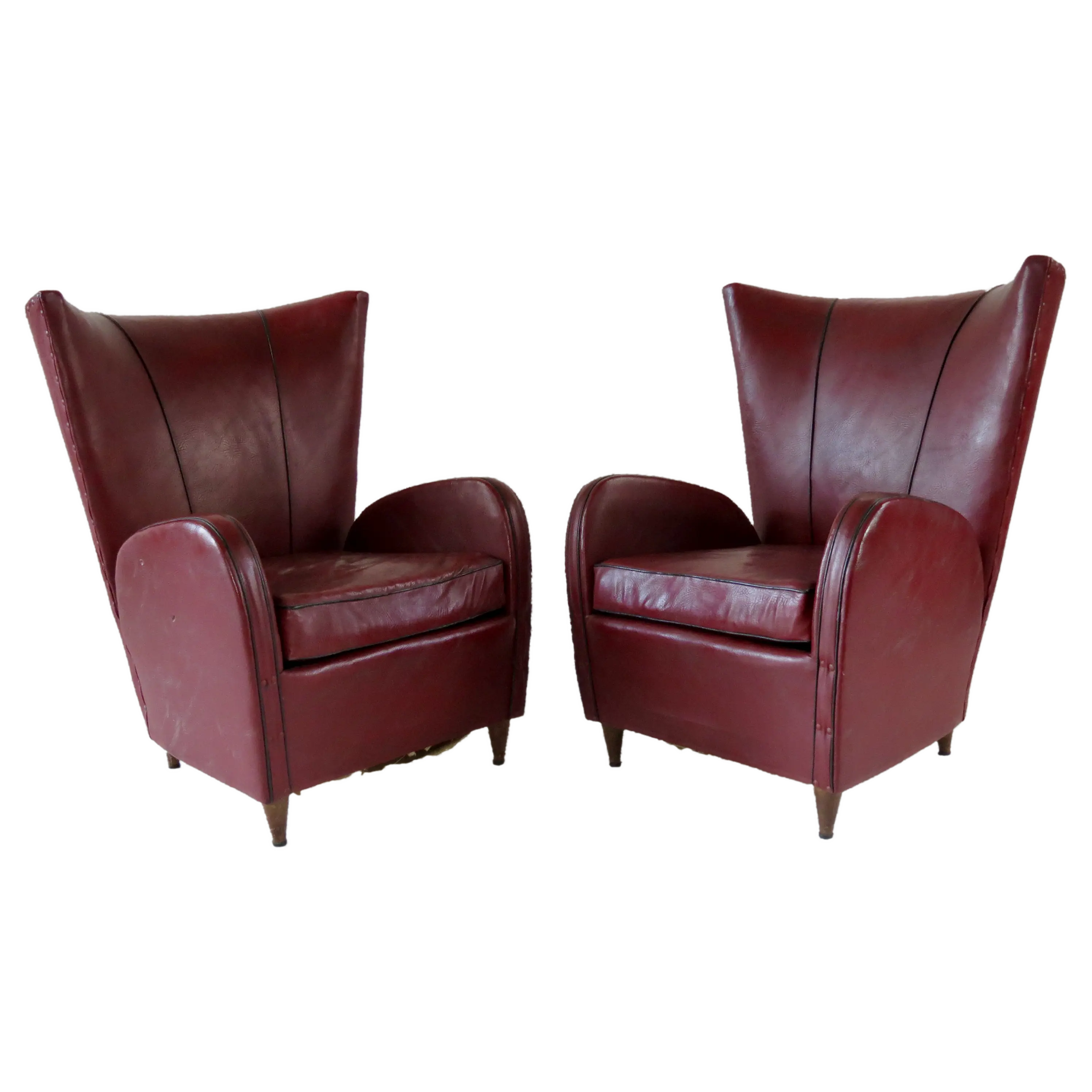 Pair of Rare Red Sky Paolo Buffa Armchairs, 1950 — image 1