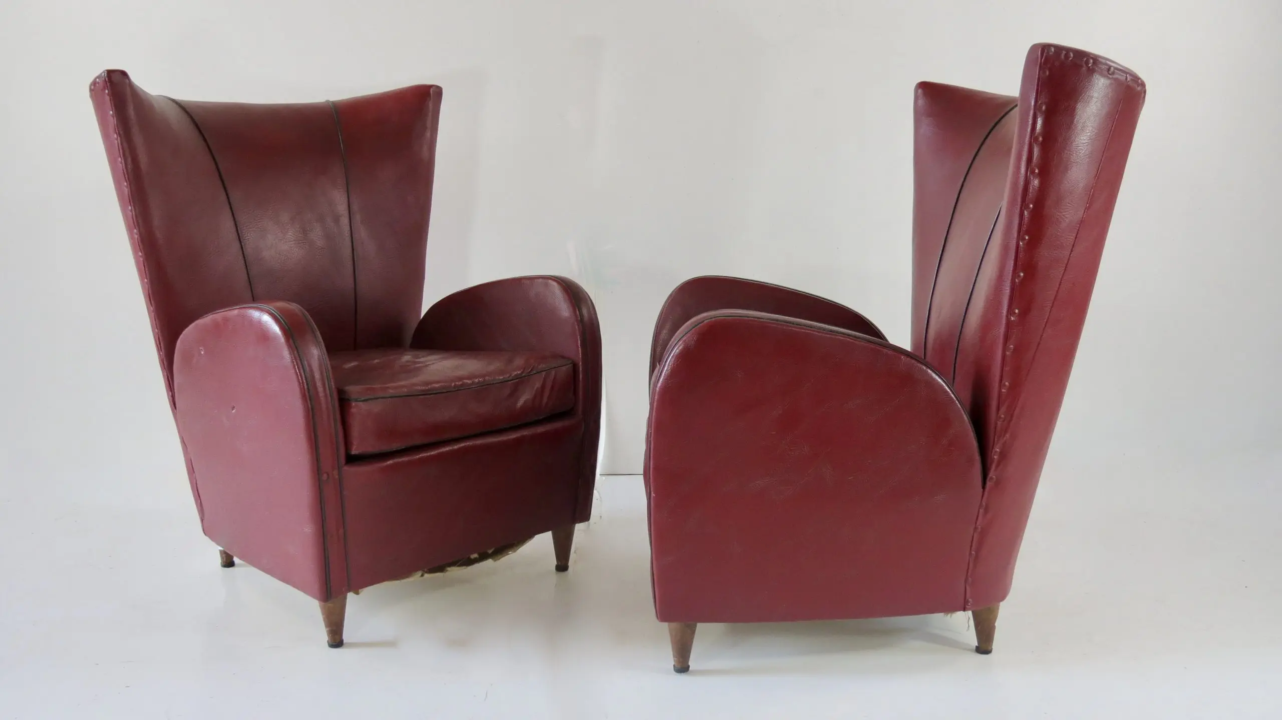 Pair of Rare Red Sky Paolo Buffa Armchairs, 1950 — image 3