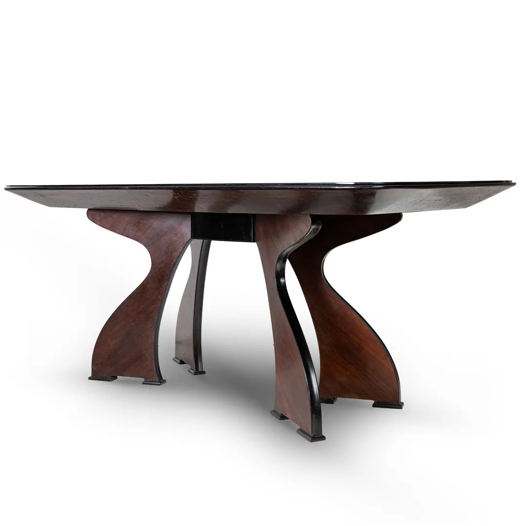 Italian Modern Rosewood Dining Table, black opaline glass top, circa 1940 — image 1